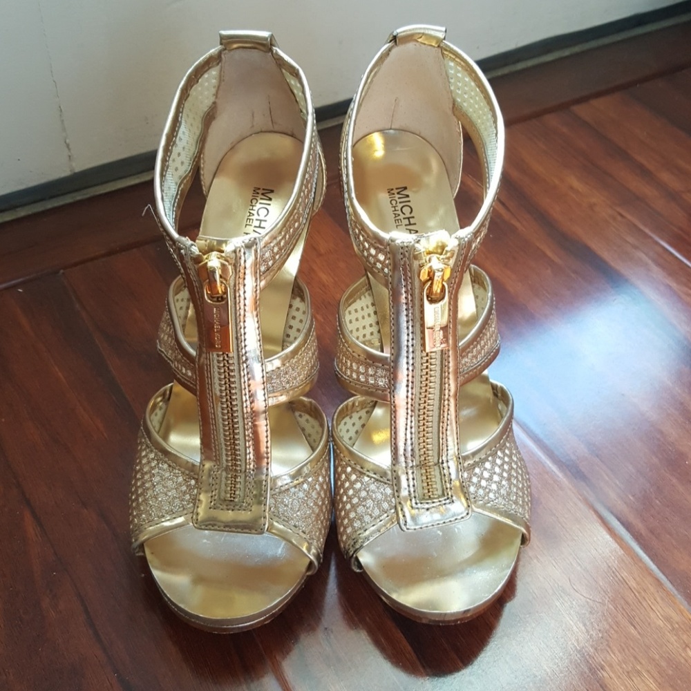 {MK} pale gold mesh platform heels - Picture 1 of 5